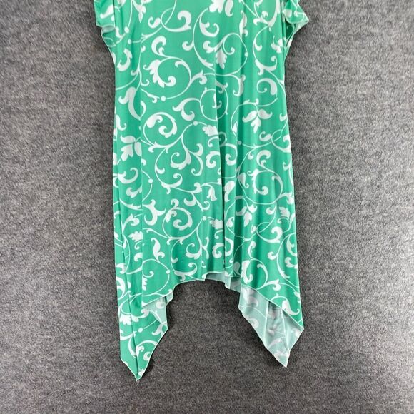 5/$45 Bella Berry Dress Women L Large Green Floral Shift Short Cold Shoulder - Picture 4 of 9